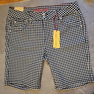 Sabrina Lauren Womens Black & White Gingham Ultra Soft Stretch Shorts Size 14W